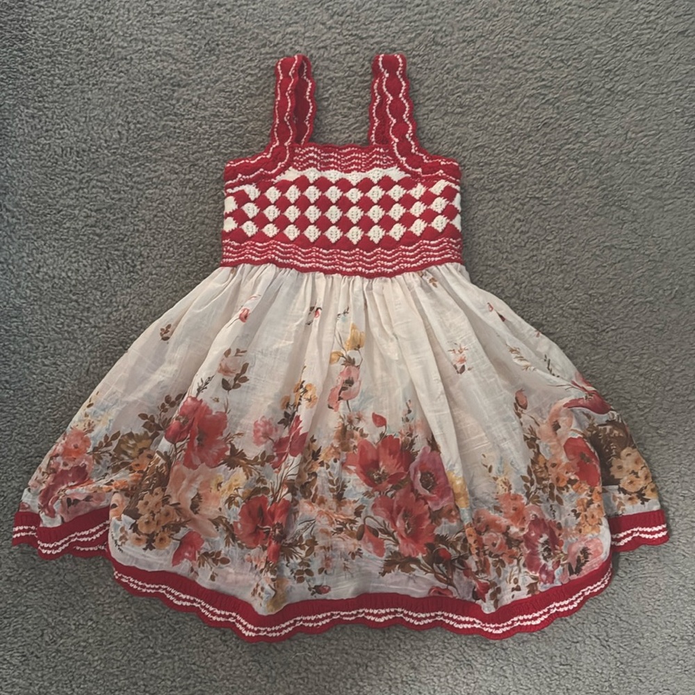 Zimmermann red and cream crochet floral dress